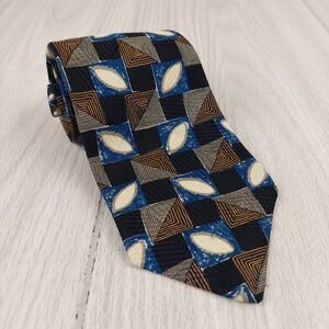 Robert Talbott Studio Tie Mens OS Blue Black Bronze Geometric Abstract Silk